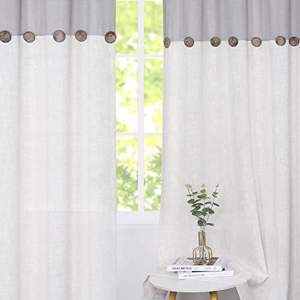 HA-EMORE Farmhouse Linen Blend Curtains Rustic Country Color Block ...