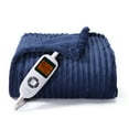 thumbnail image 1 of HA-EMORE Heated Blanket Electric Throw - Fast Heating & Auto Off Machine Washable Striped Flannel Electric Heated Blanket 50"*60"Navy blue, 1 of 8