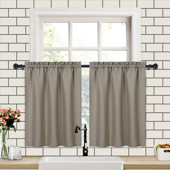 HA-EMORE Kitchen Valance Curtains for Windows Weave Waterproof Window Valances for Bathroom, 210GSM Thicken Fabric Rod Pocket Tailored Short Valance Cafe Curtains