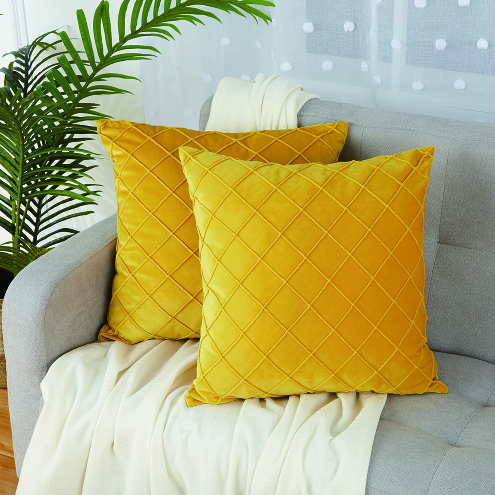 HA-EMORE Pack of 2 Velvet Decorative Pleated Throw Pillow Covers Soft ...