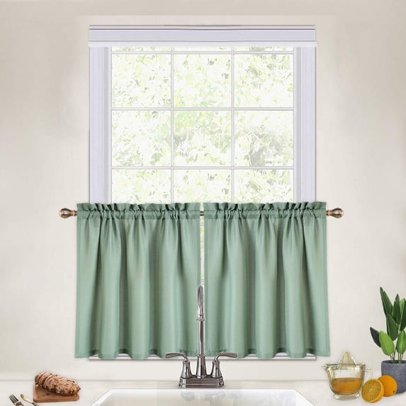 HA-EMORE Set of 2 Tier Curtains, Weave Textured Short Curtain for Bathroom Waterproof Window Covering Kitchen Cafe Curtains