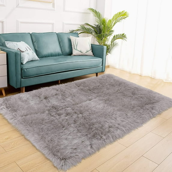 HA-EMORE Shaggy Soft Floor Mat Faux Sheepskin Area Rugs Floor Mat Luxury Beside Carpet Decorative Plush Shag Furry Carpet for Bedroom Living Room Floor