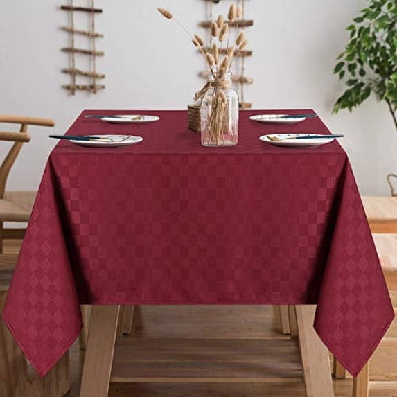 HA-EMORE Square Tablecloth Waterproof Premium Checkered Tablecloth Cover Protector for Dining Room Parties Dining Table 52 x 52 Inch Wine