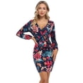 thumbnail image 1 of HA-EMORE Surplice Neck Long Sleeve Casual Winter Party Wedding Guest Thanksgiving Day Bodycon Pencil Mini Dress for Women, 1 of 9