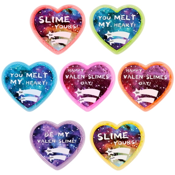 HA-EMORE Valentines Day Fluffy Galaxy Slime with Cards Stress Relief Fidget Toy for Kids Party Favor Supplies Gifts Game Prizes 28 pcs 7colors A