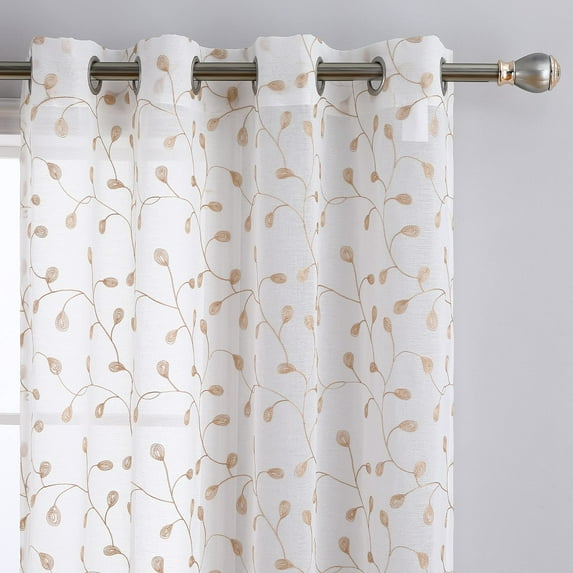 HA-EMORE White Sheer Curtains 84 Inch Length Bedroom Window Curtain Embroidered Sheers Semi Transparent Living Room Sheer Voile Curtains Drapes Window Treatments 2 Panels Grommet Top