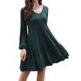 thumbnail image 1 of HA-EMORE Women Spring Summer Women's Dresses V Neck Tiered Dresses Long Sleeve Casual Ruffle Babydoll Dress with Pockets, 1 of 7