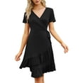 thumbnail image 1 of HA-EMORE Women's Casual Dress Wrap Sexy V Neck Short Sleeve Ruffle Long Dress High Waist Flowy Swing Cocktail Dresses, 1 of 7