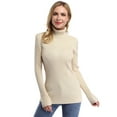 thumbnail image 1 of HA-EMORE Women's High Neck Long Sleeve Elastic Knitted Slim Fit Pullover Sweater Top Apricot S, 1 of 7