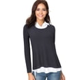 thumbnail image 1 of HA-EMORE Women's Long Sleeve Contrast Collared Shirts Patchwork Work Blouse Tunics Tops Ladies Shirt Collar Contrast Casual Top, 1 of 7