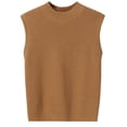 thumbnail image 1 of HA-EMORE Women's Round Neck Vest Slim Fit Sleeveless Top Lightweight Short Knit Tank Top Light Brown XL, 1 of 6