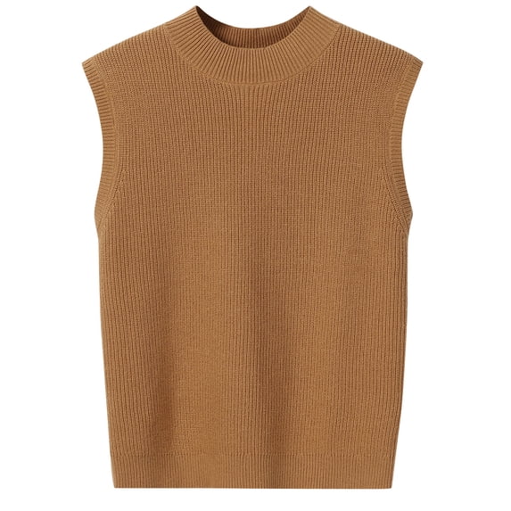 HA-EMORE Women's Round Neck Vest Slim Fit Sleeveless Top Lightweight Short Knit Tank Top Light Brown XL