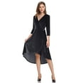 thumbnail image 1 of HA-EMORE Women's Velvet Dress V Neck Belt 3/4 Sleeve Formal Party High Low Wrap Dress, 1 of 5