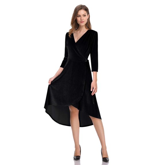 HA-EMORE Women's Velvet V-Neck Formal Cocktail Party Dress