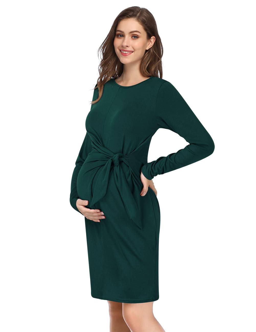white christmas dresses Forest Green Lace Mesh Overlay Maternity Maxi Dress main image 0