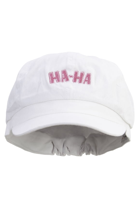 HA-HA Embroidered Cotton Elastic Big Size Newsboy Cap - White 2XL-3XL
