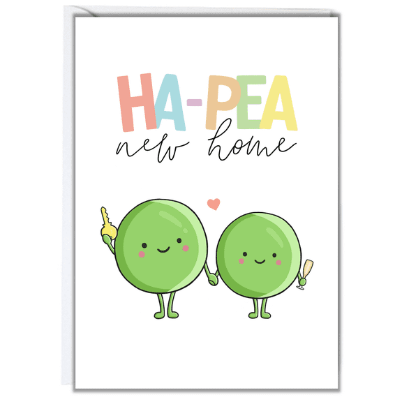 HA-PEA New Home Card Cute Pea Character Design Blank Inside, Envelope Included Perfect Gift for Housewarming, Moving, or New Beginnings