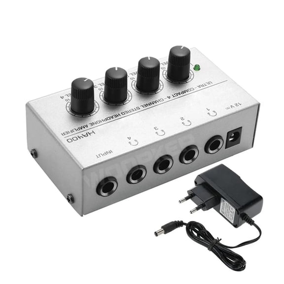 HA400 Headset Amplifier 4-Channel Mini Stereo Headphone AMP With Power Adapter