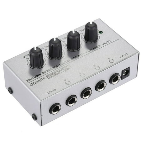 HA400 Mini Ultra-Compact 4-Channel Audio Stereo Headphone Amplifier with Power Adapter
