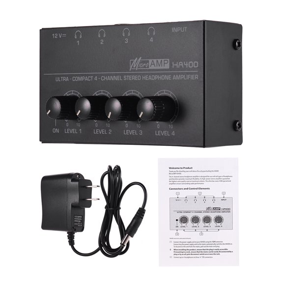HA400 Ultra-compact Audio Stereo Headphone Amp4 Channels, High Quality Sound, Ideal for Studio Recording