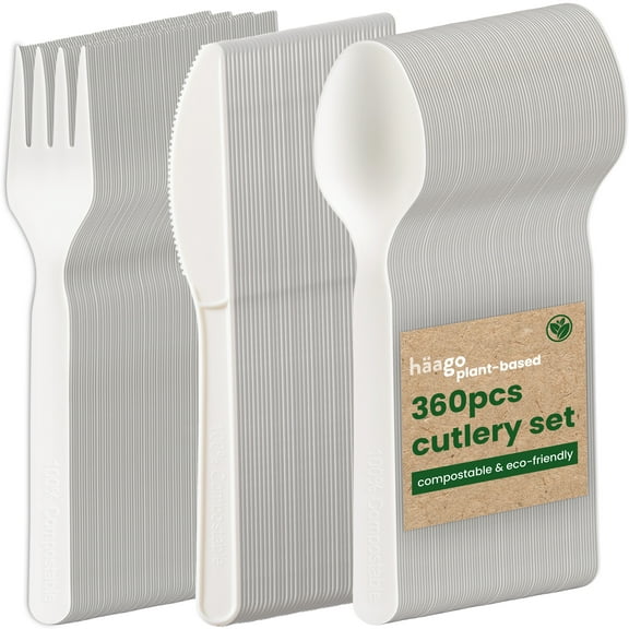 Haago Eco-Friendly Heavy Duty Compostable Cutlery Set, 360 Pieces