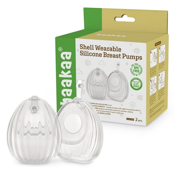 HAAKAA Shell Wearable Hands-Free Manual Breast Pump/Milk Collector – Medical-Grade Silicone – Compact, Portable & Discreet – Leak-Proof Valve 2.5 oz 2PK