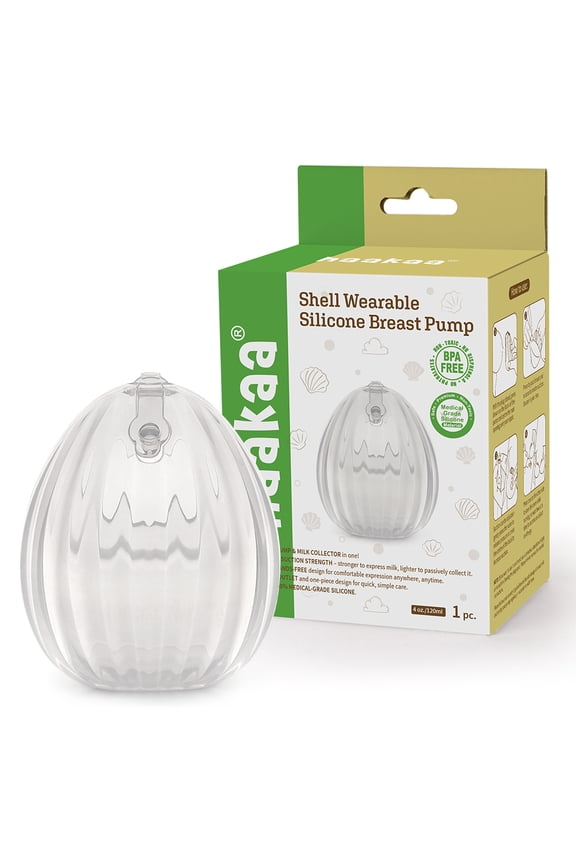 Shell Wearable Hands-Free Manual Breast Pump/Milk Collector – Medical-Grade Silicone – Compact, Portable & Discreet – Leak-Proof Valve 4 oz 1PK