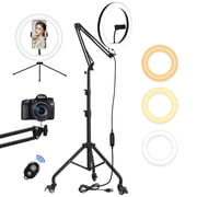 HAARAY 12" Selfie Ring Light with 82" Extendable Wheeled Tripod Stand & Foldable Arm, 160 LED Dimmable Circle Light with Overhead Phone Mount & Phone Tripod for Live Stream Makeup Tiktok YouTube