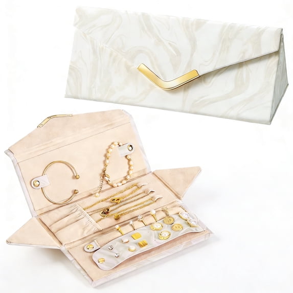 HAARAY Foldable Travel Jewelry Organizer Box - Magnetic Triangle Portable Small Jewelry Case for Earrings, Rings, Necklaces, Bracelets, White