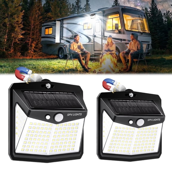 HAARAY 2 Pack Magnetic Solar RV Outdoor Lights, 128 LED Motion Sensor, 270° Wide-Angle Illumination, IP65 Waterproof for Travel Trailer Truck Camper
