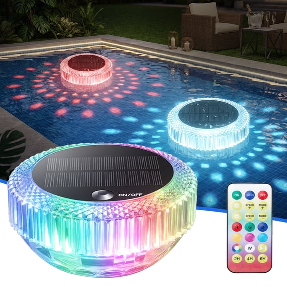 HAARAY Solar Floating Pool Lights with Remote, 5.5in RGB Color Changing LED Floating Solar Pool Lights IP68 Waterproof for Inground Pool Hot Tub Pond Party Decor with 13 Mode/3 Timer/4 Dimming, 1 PCS