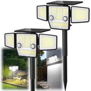 HAARAY Solar Motion Sensor Lights Outdoor with Ground Stake, 3-Head Adjustable 2500LM 236 LED Solar Wall Security Flood Lights IP65 Waterproof for Outside Porch Backyard Patio Garage, 2 Pack