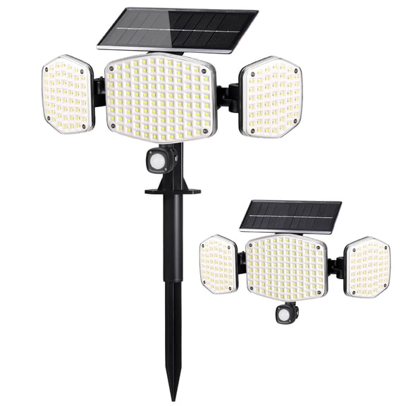 HAARAY Solar Motion Sensor Outdoor Lights 2500LM with Ground Stake, 3-Head Adjustable 208 LED Solar Wall Security Flood Light 270° Beam Angle for Outside Porch Yard Garage, IP65 Waterproof, 1 Pack