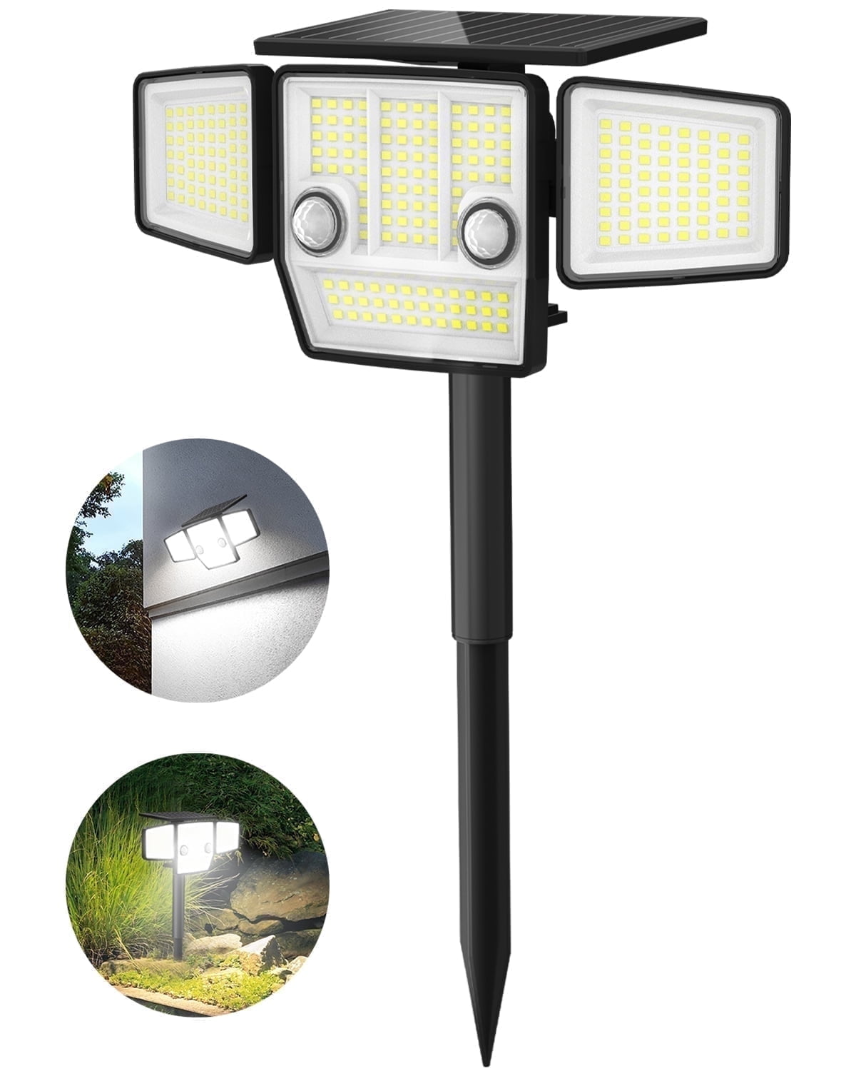 HAARAY Solar Motion Sensor Outdoor Lights 2500LM with Ground Stake, 3-Head Adjustable 236 LED Super Bright Solar Wall Security Flood Lights Outdoor Waterproof IP65 for Outside House Porch, 1 Pack