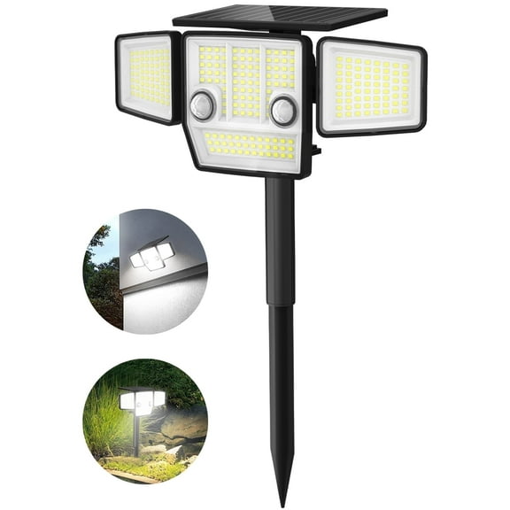 HAARAY Solar Motion Sensor Outdoor Lights 2500LM with Ground Stake, 3-Head Adjustable 236 LED Super Bright Solar Wall Security Flood Lights Outdoor Waterproof IP65 for Outside House Porch, 1 Pack