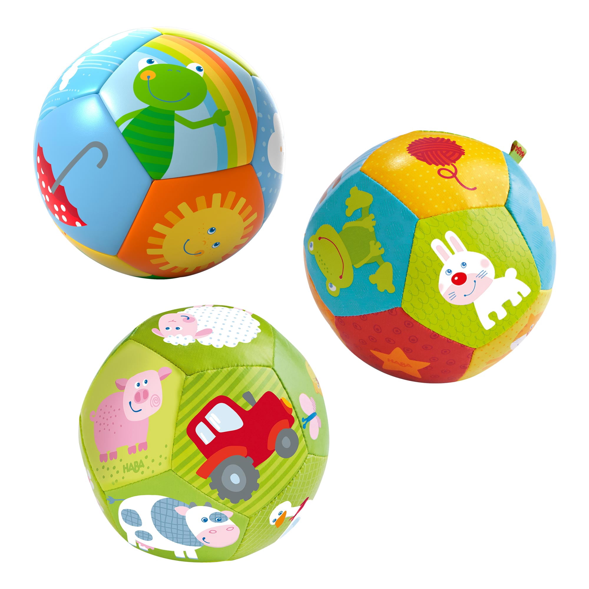 HABA Soft Baby Balls 3 Pack – On The Farm, Animal Babies, Rainbow Ball ...