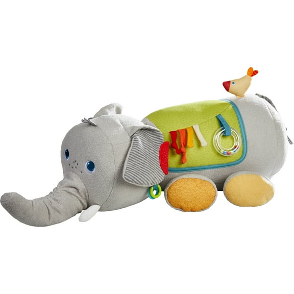 HABA Discovery Elephant Stuffed Animal Plush Toy, Tummy Time Toy for Babies
