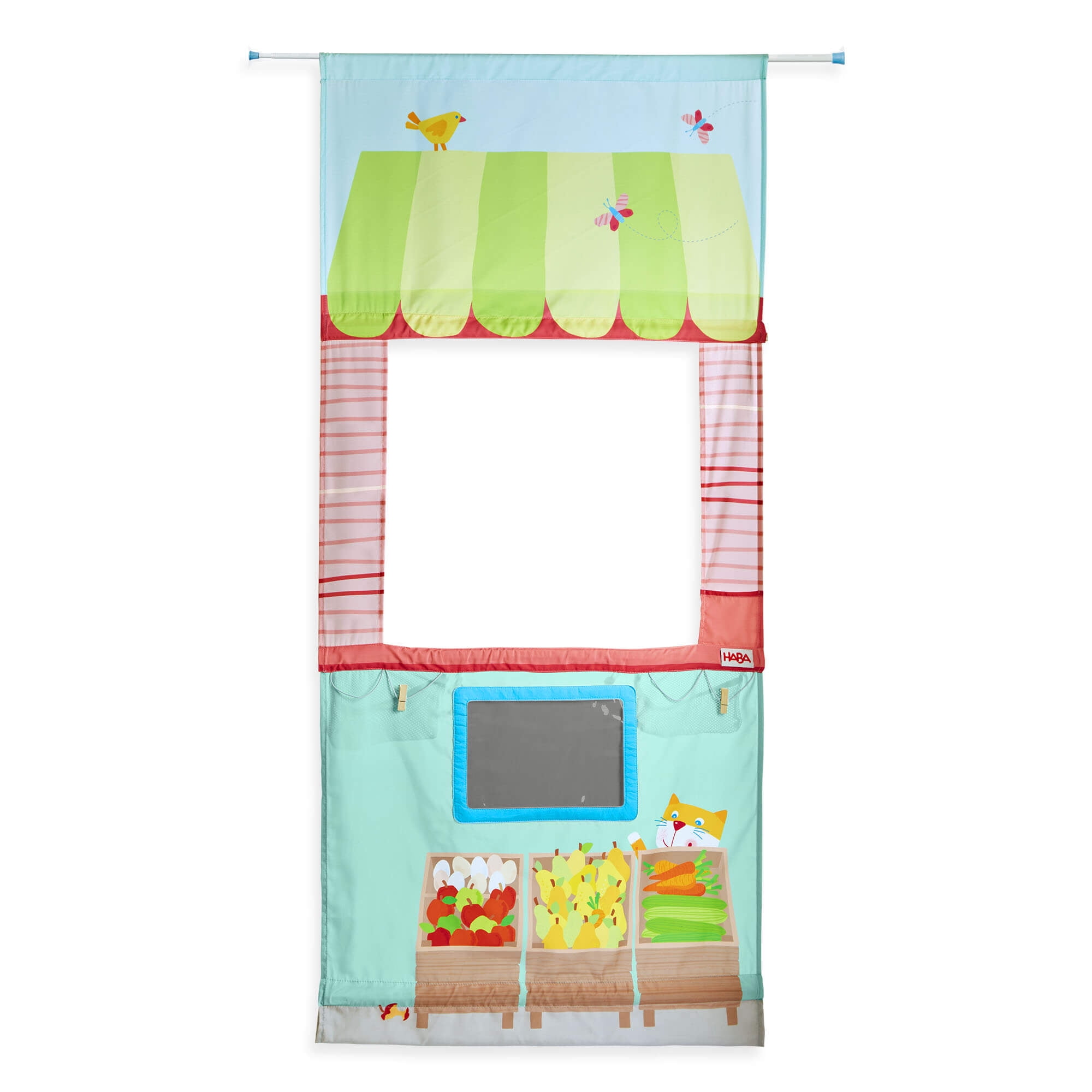 Colorful Fabric Doorframe Play Store with Beech Wood Slats