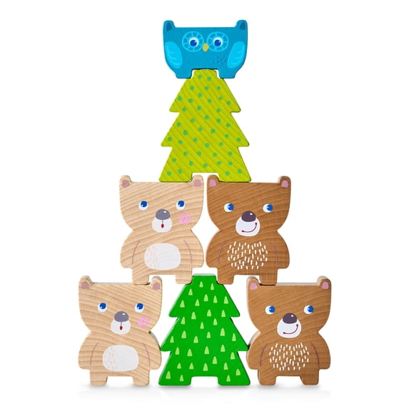HABA Forest Friends Wooden Stacking Toy - Montessori Sorting Game & Shape Sorter for Toddlers - Educational Wooden Blocks for Preschool Learning