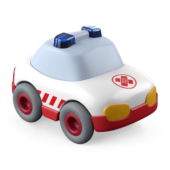 HABA Toddler Rescue Car Toy with Momentum Motor - Kullerbu Ambulance Push and Go Cars for Kids 2+, Rescue Toy Cars for 2-6 Year Old Boys and Girls