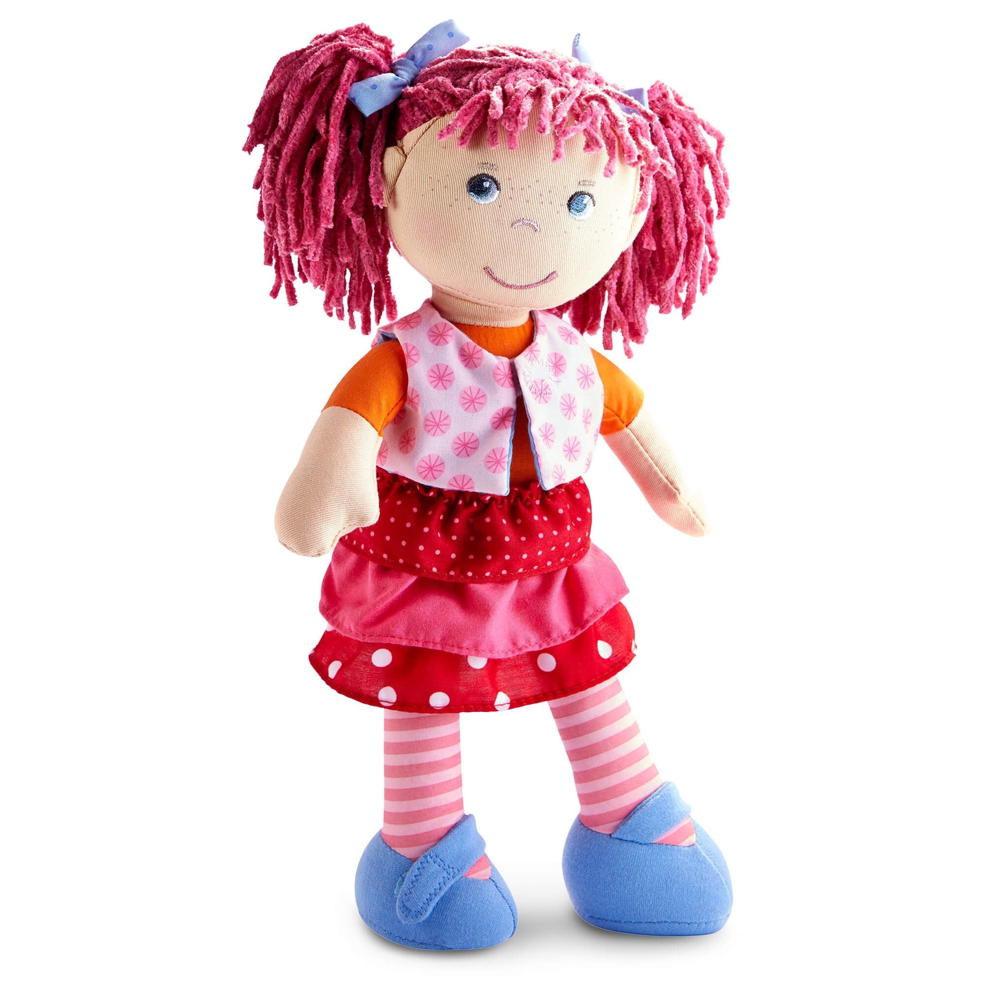 HABA Lilli-Lou 12" Soft Doll with Pink Hair in Pigtails, Blue Eyes & Embroidered Face, Machine Washable Baby Doll for Ages 18 Months+