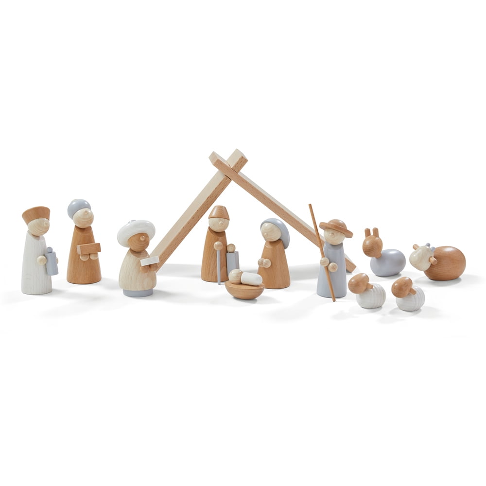 Minimalist Beechwood Nativity Scene 12-Piece Set