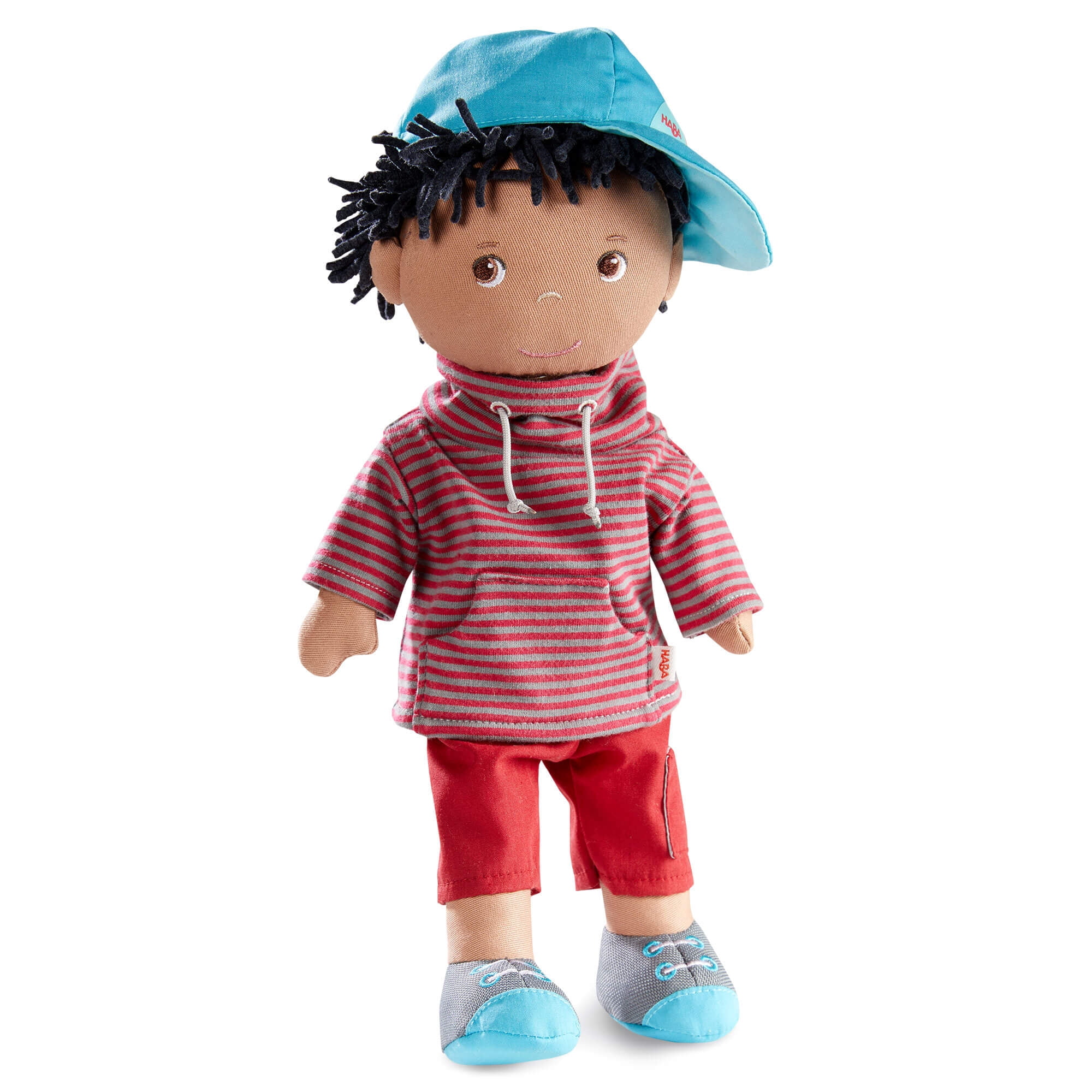 HABA William 12" Soft Doll - Black Baby Boy Doll (Machine Washable) Perfect Plush Toy for 18 Months & Up with Removable Clothing and Embroidered Face