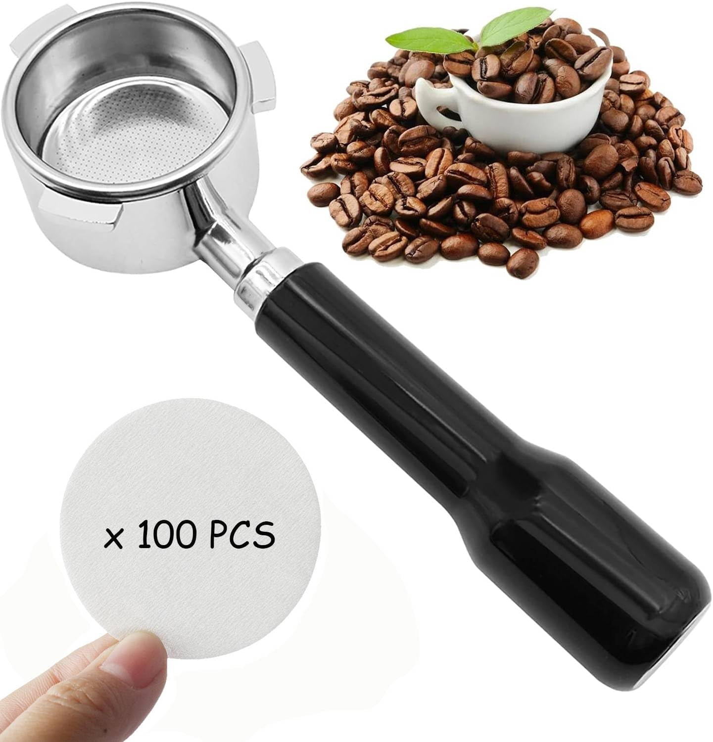 HABETI 51mm Bottomless Portafilter，Food Grade Strainless steel , Included 1 Bottomless Portafilter Basket and 100pcs of Filter Paper ,Compatible with Delonghi EC680/685