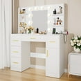 thumbnail image 1 of HABIUBIU Vanity Desk with Mirror and LED Lights, Makeup Vanity with 6 Drawers & 4 Shelves, Vanity Table with Power Outlet for Bedroom Dressing Room, White, 1 of 6