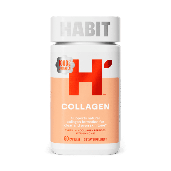 HABIT Collagen Supplement, Types 1 & 3 Collagen Peptides, Vitamin C and E, 60 Capsules
