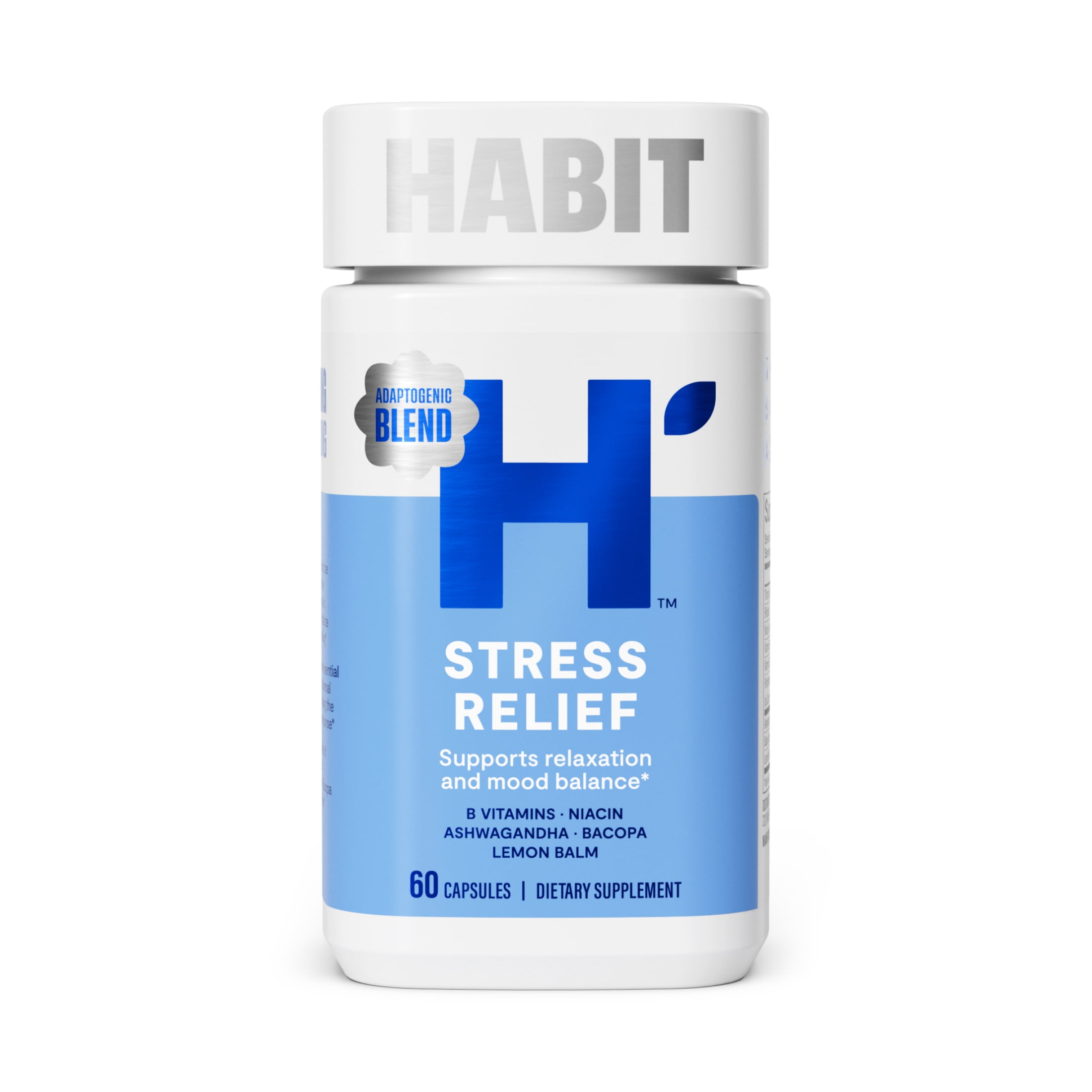 HABIT Stress Relief Supplement, Supports Relaxation & Mood Balance, Vitamin B, Ashwagandha, 60 Capsules