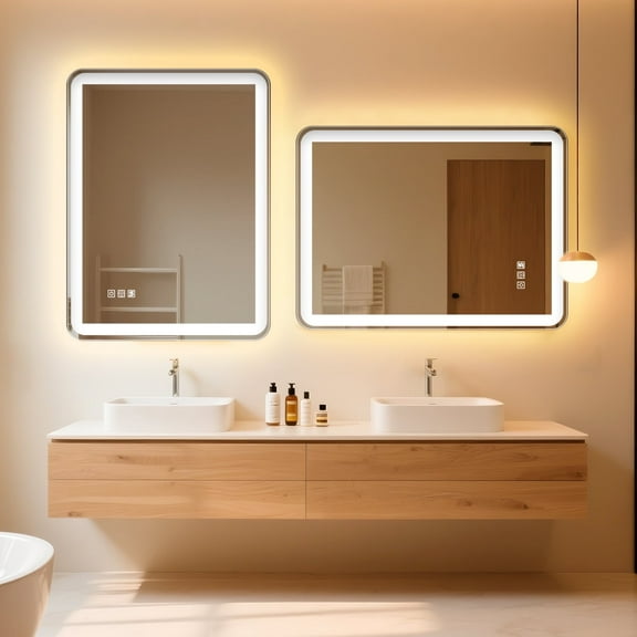 HABIUBIU 24"x33" LED Mirror for Bathroom with Adjustable 3 Colors Lights, Touch Control, Anti-Fog, Tempered Glass
