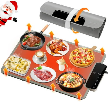 HABIUBIU Food Warming Mat, Electric Warming Tray with 6 Temperature Settings, Portable Food Warmer for Party, Kitchen, Silver Gray