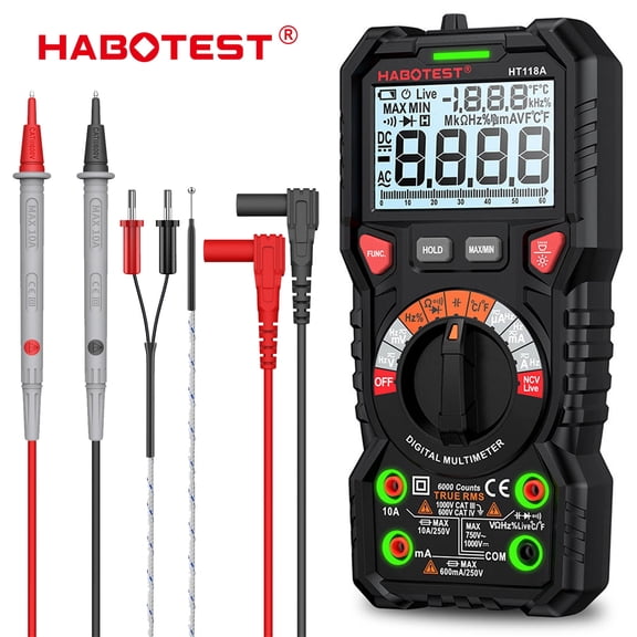 HABOTEST Digital Multimeter TRMS 6000 Counts Multi Tester AC/DC Voltmeter Ohm NCV TRMS with LCD Multi Tester